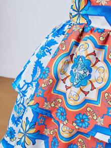 小女童印花層疊下擺洋裝 - 彩色 - 查看 3