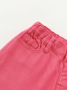 女孩毛邊闊腿牛仔短褲 - 玫紅色 - 查看 5