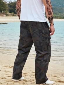 Manfinity Men Camo Print Flap Pocket Side Drawstring Waist Cargo Trousers - Multicolor - View 3