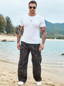 Manfinity Men Camo Print Flap Pocket Side Drawstring Waist Cargo Trousers - Multicolor - View 4