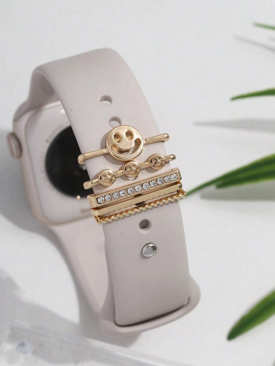 5入組水鑽裝飾錶帶裝飾戒指 - 金色 - 查看 1