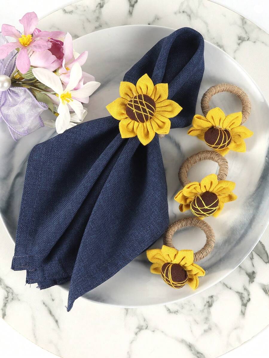 4 vòng khăn ăn trang trí hoa hướng dương - Màu vàng - Xem 1
