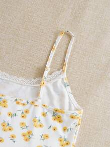 SHEIN Qutie Áo khoác và áo lót dành cho xe tăng nữ Lộ Lưng Tương phản ren Họa tiết hoa Boho - Nhiều màu - Xem 4