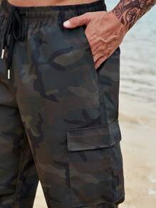 Manfinity Men Camo Print Flap Pocket Side Drawstring Waist Cargo Trousers - Multicolor - View 7
