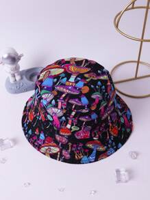 Boho 1pc Women Mushroom Pattern Fashion Bucket Hat - Multicolor - View 1