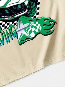 ROMWE MEN Street Life 男士汽車印花T恤 - 卡其色 - 查看 4