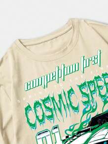 ROMWE MEN Street Life 男士汽車印花T恤 - 卡其色 - 查看 5