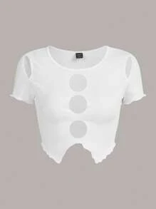 SHEIN ICON 鏤空不對稱下擺短款T恤 - 白色 - 查看 2