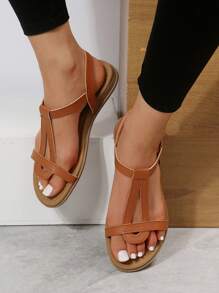 女性搭扣裝飾平底優雅踝帶平底涼鞋適合夏天 - 棕色 - 查看 3