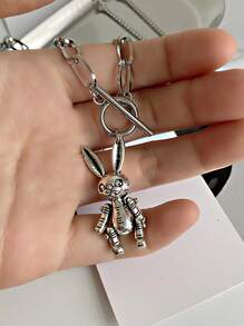 2pcs/set Fashion Stainless Steel Cross & Rabbit Pendant Necklace For Men For Gift - Silver - View 4