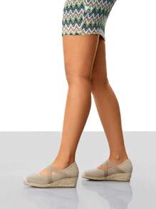 Styleloop Cross Strap Espadrille Court Wedge Shoes - Apricot - View 7