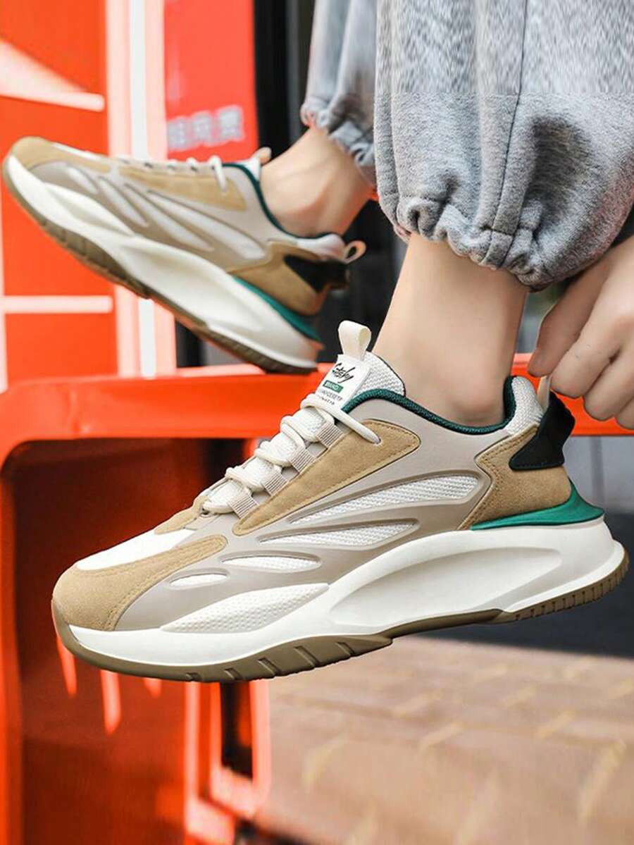 男士字母圖案仿麂皮前綁帶老爹鞋