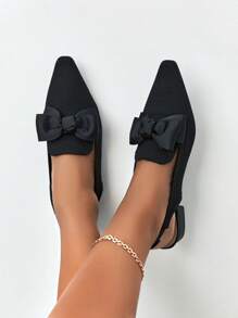 Zapatos planos destalonados con diseño de lazo - Negro - Ver 1