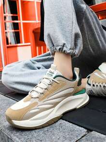 男士字母圖案仿麂皮前綁帶老爹鞋