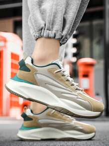 男士字母圖案仿麂皮前綁帶老爹鞋