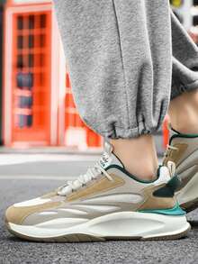 男士字母圖案仿麂皮前綁帶老爹鞋