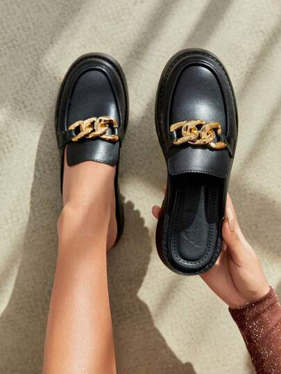 Chain Decor Flatform Mules
