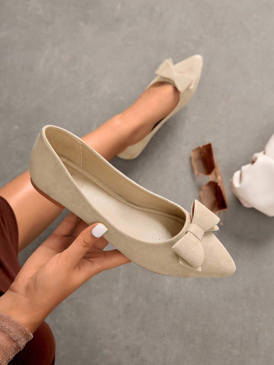 Giày bệt Nữ Nơ Bướm màu trơn Thanh lịch - Màu be - Xem 1