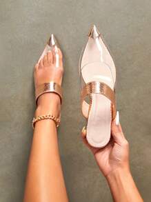 CUCCOO SZL Woman Shoes Metallic Snakeskin Embossed Flat Mules For Spring And Summer - Gold - View 1