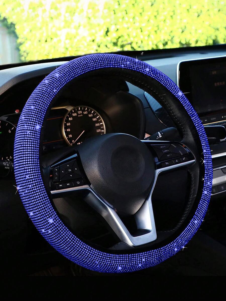 水鑽裝飾汽車方向盤套 - 藍色 - 查看 1