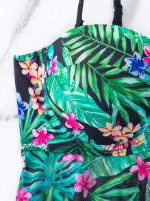 热带印花聚拢比基尼，夏日海滩 - 黑色 - 查看 6