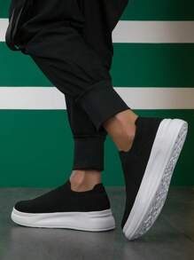 男士透氣針織細節運動黑色織物一脚蹬適用於戶外 - 黑色 - 查看 2