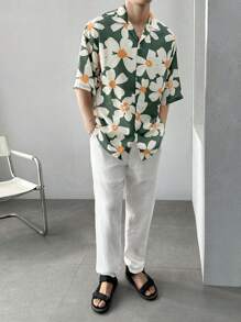 Manfinity VCAY Áo sơ mi nam họa tiết hoa cỡ lớn thả vai - Nhiều màu - Xem 3
