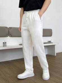 Manfinity VCAY Men Cotton Drawstring Waist Slant Pocket Trousers - White - View 1