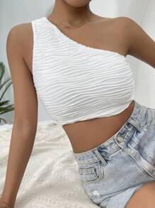 SHEIN Essnce One Shoulder Crop Top - White - View 5