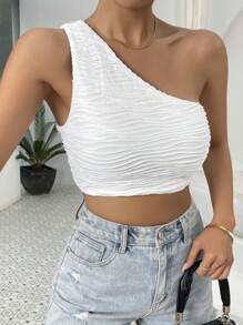 SHEIN Essnce One Shoulder Crop Top - White - View 6