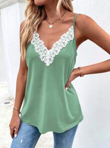 SHEIN LUNE 拼接水溶蕾絲吊帶上衣 - 薄荷綠 - 查看 4