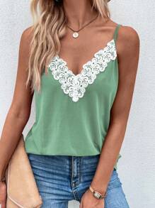 SHEIN LUNE 拼接水溶蕾絲吊帶上衣 - 薄荷綠 - 查看 5