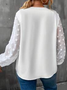 SHEIN LUNE 大碼圓點燈籠袖襯衫 - 白色 - 查看 2