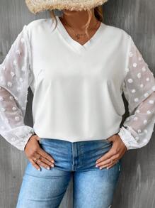 SHEIN LUNE 大碼圓點燈籠袖襯衫 - 白色 - 查看 6
