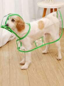 1入組撞色滾邊透明寵物雨衣適用於狗狗和貓適用於下雨天 - 綠色 - 查看 1