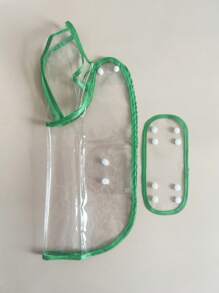 1入組撞色滾邊透明寵物雨衣適用於狗狗和貓適用於下雨天 - 綠色 - 查看 3