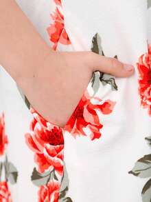 青少年女孩印花荷葉邊連衣裙 - 白色 - 查看 3