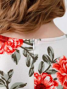 青少年女孩印花荷葉邊連衣裙 - 白色 - 查看 6