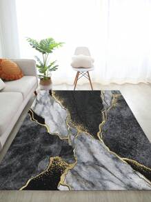 1pc Marble Pattern Rug - Black - View 3