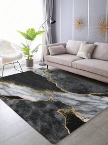 1pc Marble Pattern Rug - Black - View 4