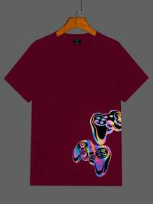 Manfinity RebelGame Hombres Camiseta reflectante con estampado de mando de juego - Burdeos - Ver 1