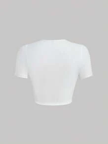 SHEIN MOD 大碼花卉圖案補丁貼短款T恤 - 白色 - 查看 9