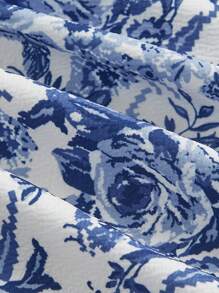 SHEIN MOD Plus Allover Floral Print Bustier Cami Corset Structure Dress - Blue and White - View 4