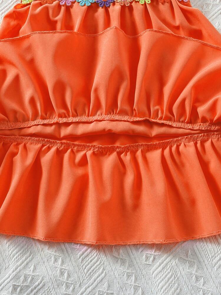 Young Girl Appliques Ruffle Hem Cami Dress