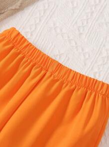 SHEIN Toddler Girls Ruffle Trim Belted Blouse & Flare Leg Pants - Orange - View 6