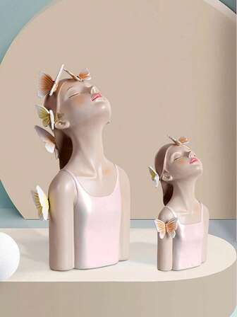 1入組粉色女孩形蝴蝶裝飾工藝品現代樹脂家居裝飾品適用於家居裝飾