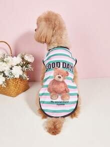 1入組條紋和熊印花寵物背心適用於狗狗和貓適合夏天 - 彩色 - 查看 1