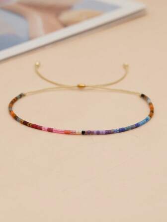 1pc Colorful Beaded Adjustable Bracelet For Women, Fashionable For Daily Wear, Suitable As New Year Gift