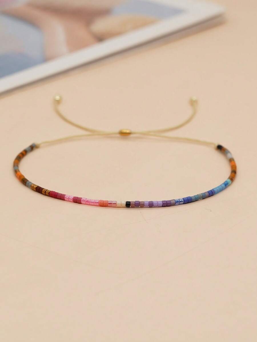 1条彩色串珠可调节手链，女士款，时尚百搭，适合日常佩戴，亦可作为新年礼物