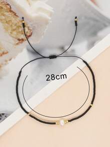 1pc Natural White Faux Pearl Rice Bead Adjustable Bracelet - Multicolor - View 5